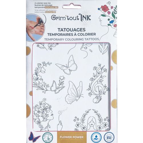 Tatoos à colorier fleurs et papillons A5