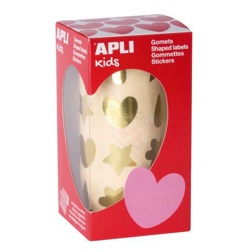 Rouleau Gommettes Cœur Fleur Étoile Goutte Or