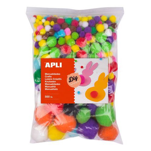 Sachet 500 pompons couleurs et tailles assorties - Apli