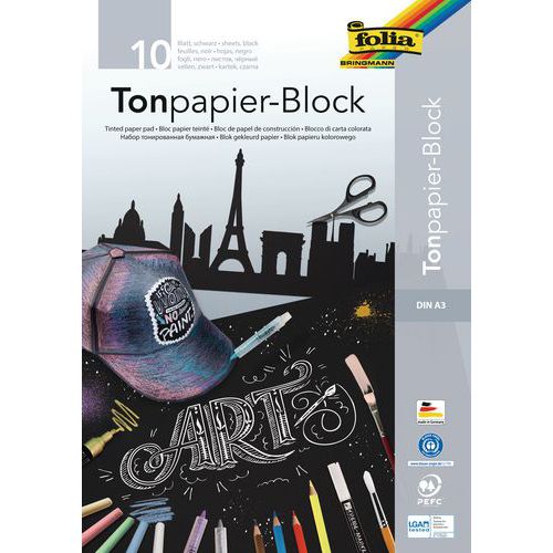 Bloc 10 feuilles noires dessin 130g A3 recyclé - Folia