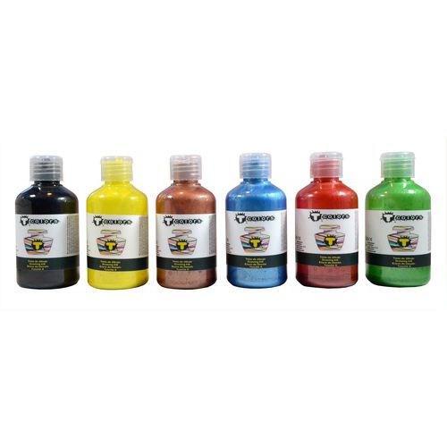 Assortiment 6 flacons 250ml encre à dessiner nacrée, couleurs primaire