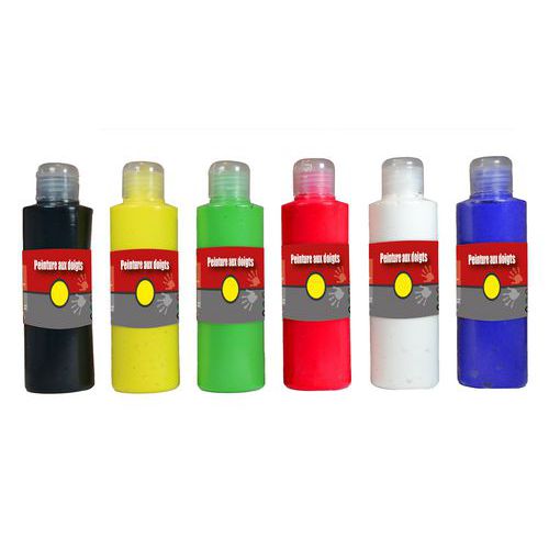 Assortiment 6 flacons 250ml gouache aux doigts couleurs vives