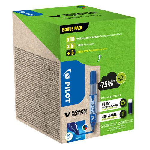 Lot de 10 Lot vboard master 10 marqueurs et 10 recharges assorties - Pilot