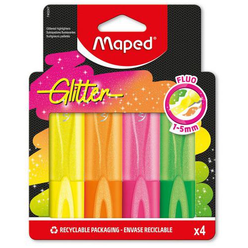 Pochette 4 surligneurs FLUO'PEPS glitter - Maped