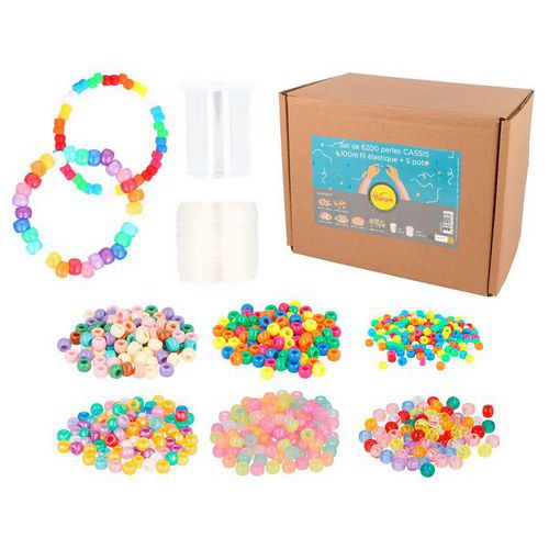 Lot De 6200 Perles Plastiques Ø9 Et 6mm + 100m Fils + 5pots