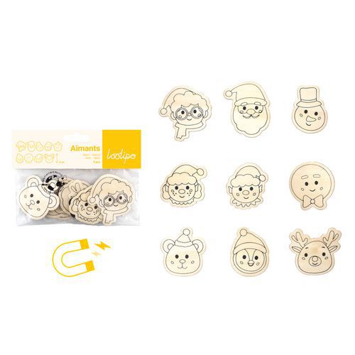 Pack D'aimants Noël En Bois À Colorier 9 Pièces