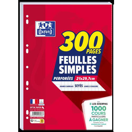 Feuillet mobile 200 pages seyes 90g A4 + 100 pages gratuites - Oxford