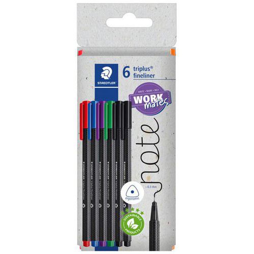 Lot de 6 Etui carton 6 feutres triplus® fineliner 334 assortis - Staedtler