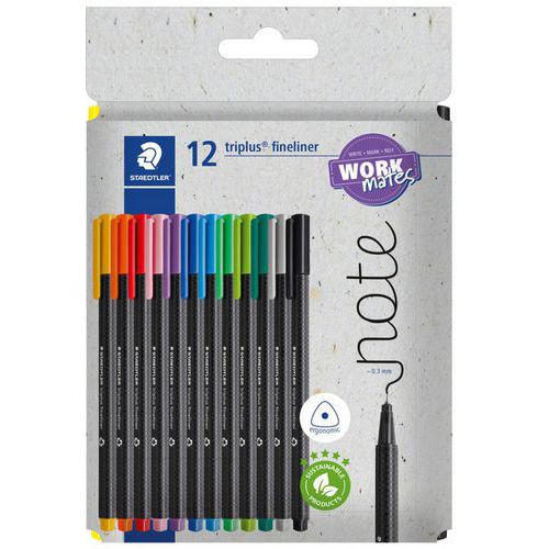 Etui Carton 12 Feutres Triplus® Fineliner 334 Assortis