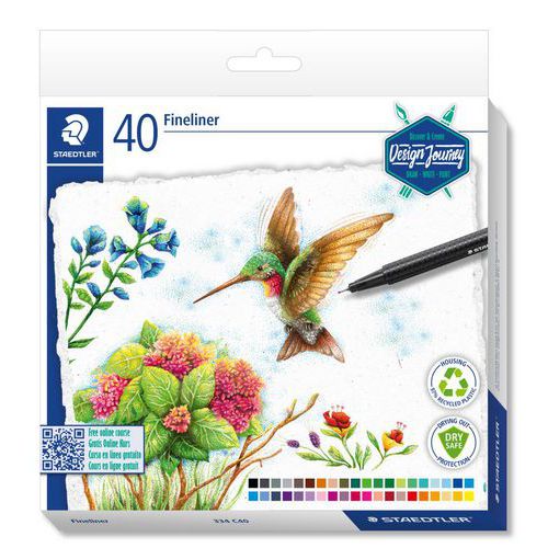Etui carton 40 feutres triplus® fineliner 334 assortis - Staedtler