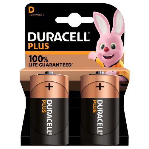 Pile alcaline LR20/D x2 DURACELL 100%PLUS