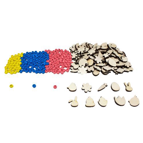 Sachet 300 perles bois rondes & fantaisies thème Pâques - Loolipo