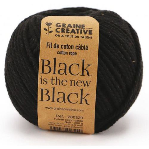 Pelote de 200 g environ, 80 m, Ø 2,5 mm - Noir