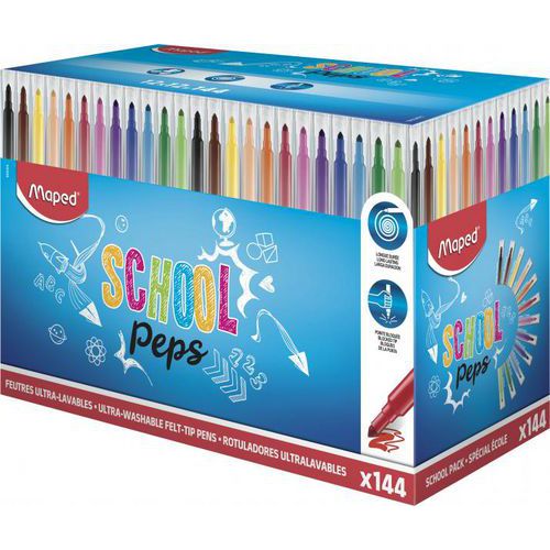 Lot de 144 Schoolpack 144 crayons de couleurs en résine school peps - Maped
