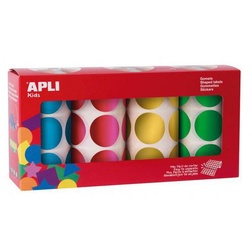 Ensemble 4 rouleaux de gommettes rondes Ø 33 mm - Apli Kids