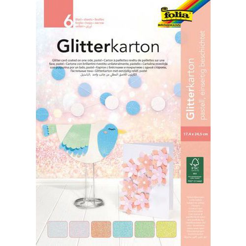 Lot de 6 feuilles 17 x 24.5 cm carton pailleté pastel 300 g - Folia