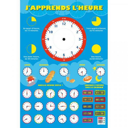 Poster J'apprends L'heure 52x76cm