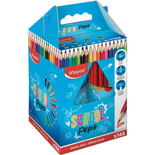 Bte 144 Crayons Coul Résine 18cm Ø29mm Maped School Peps