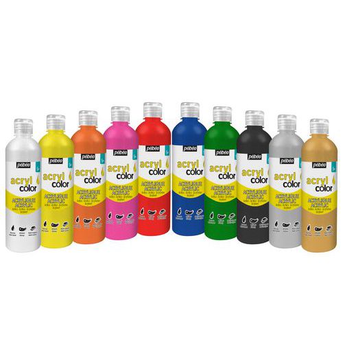 Assortiment 10 Flacons 500 Ml Gouache Acrylique Acryl'color