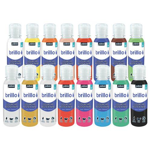Lot de 16 Assortiment 16 flacons 150ml de gouache Brillo assortis - Pébéo