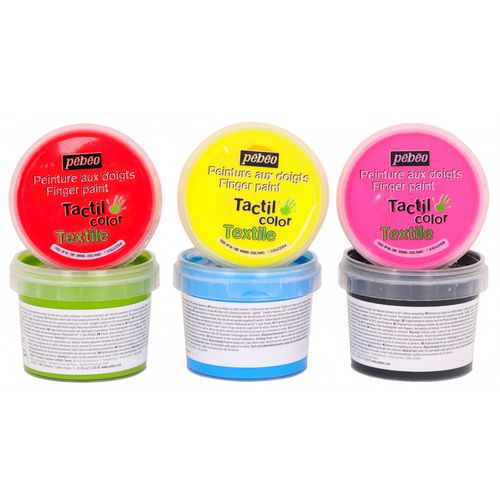 Lot 6 pots 100 ml gouache aux doigts textile classiques - Pébéo