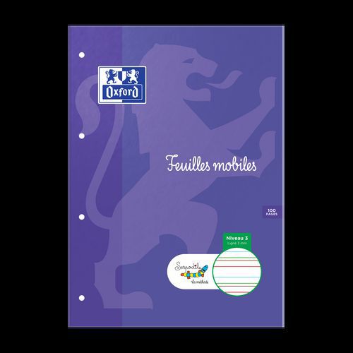 Etui 100 feuillets perforées simples 90g A4 3mm 4 couleurs - Oxford