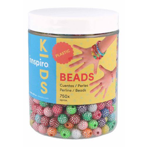 Bocal 200g perles plastique rondes 8mm à pois argenté - Innspiro
