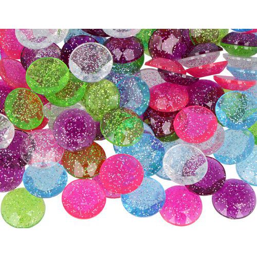 Pochette 120 cabochons plastique pailletés à coller Ø 18 mm - Innspiro