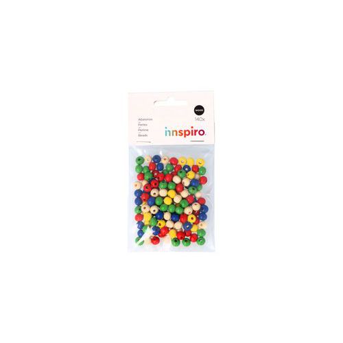 Sachet 140 perles bois rondes multicolores 8 mm - Innspiro