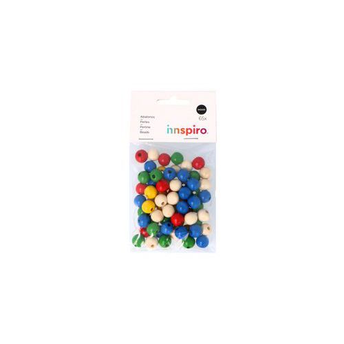 Sachet 65 Perles Bois Rondes Multicolores Ø12mm