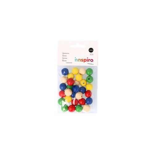 Sachet 30 Perles Bois Rondes Multicolores Ø15mm