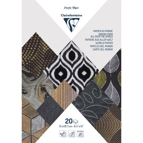 Bloc Papiers du Monde 21x29,7cm, 20 F, noir métallisé