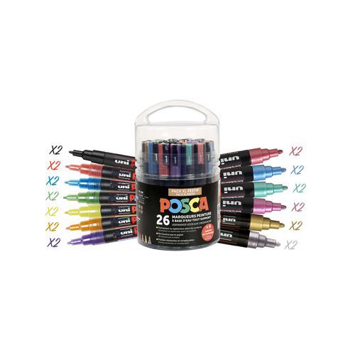 Seau 26 Marqueurs Peinture Posca Couleurs Festives + Masques