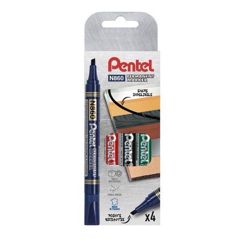 Etui 4 marqueurs pointe biseautée n860 - Pentel