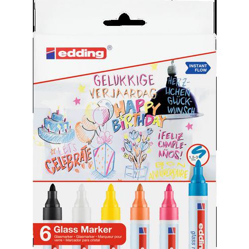 Etui de 6 marqueurs pour tableau verre e95 - Edding
