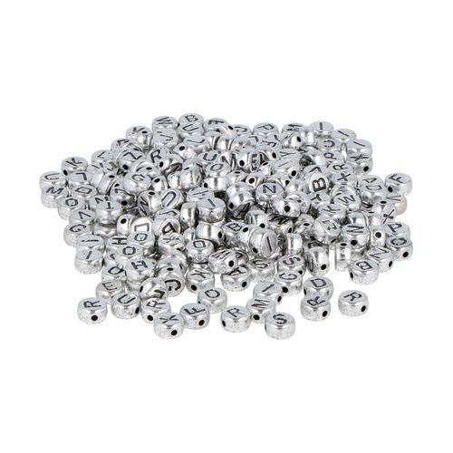 Bocal 1200 perles plastique lettres dia7mm trou1.2mm argent