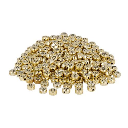 Bocal 1200 perles plastique lettres dia7mm trou1.2mm doré