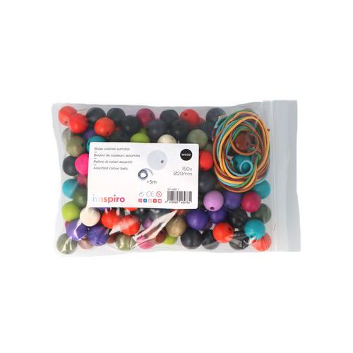 Sachet 150 Perles Bois Dia 20mm +5 Fils Coton