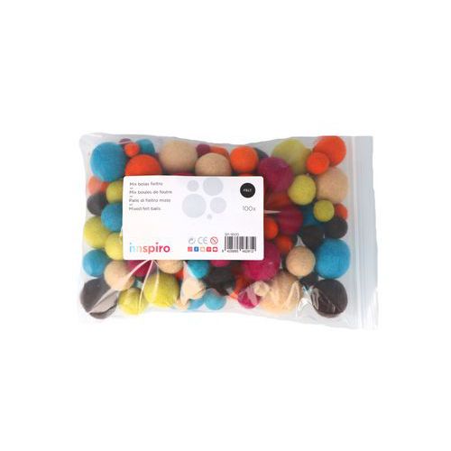 Sachet 100 boules de feutre Ø 10 à 30 mm - Innspiro