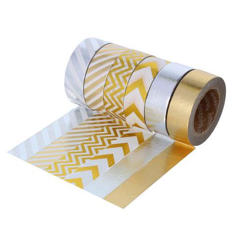 Lot 6 Rouleaux Masking Tape Doré/argenté 15 Mm X 10 M