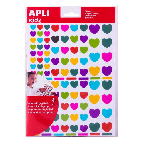 Pochette 624 gommettes coeur couleurs peps 3 tailles - Apli