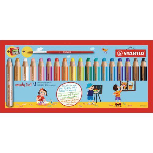 Etui 18 crayons woody+ 1 taille-crayon et 1 pinceau gratuits - Stabilo