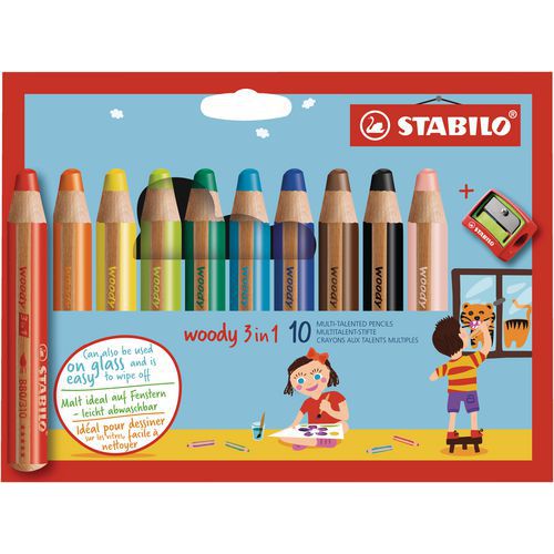 Etui 10 Crayons Stabilo Woody Mine 10 Mm + 1 Taille-crayon
