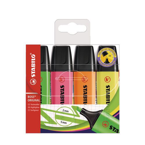 4 Surligneurs Stabilo Boss Original Couleurs Assorties