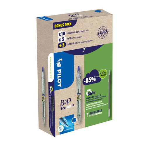 Greenpack - Stylo B2p Ecoball Bleu X10 Avec 10 Recharges
