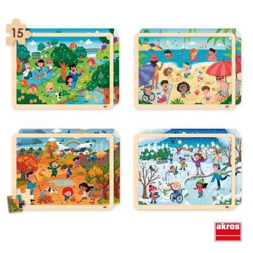Lot De 4 Puzzles Les Saisons De 15 Pièces En Bois