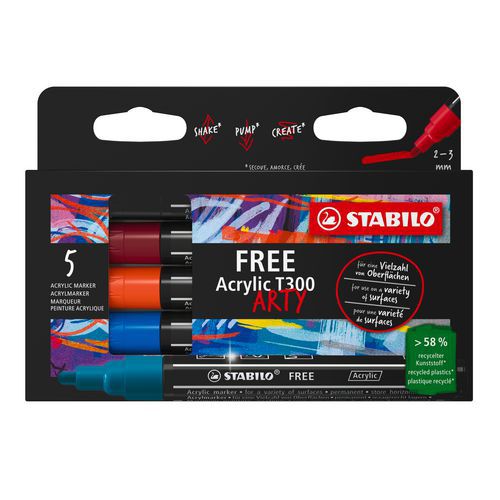 Etui de 5 feutres free acrylique set urban - Stabilo