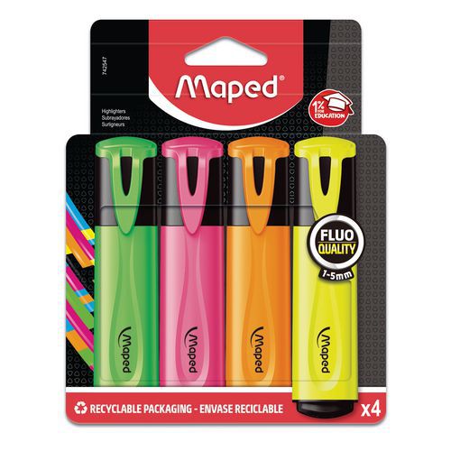 Pochette 4 gros fluo couleurs assortis - Maped