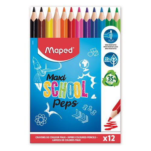 Boite 12 Crayons Géants Triangulaires School'peps
