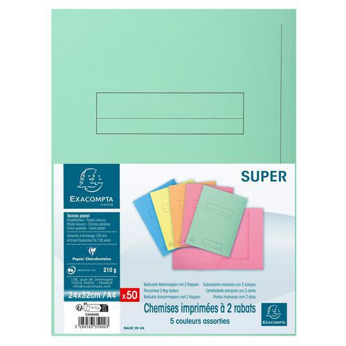 Paquet De 50 Chemises Imprimées 2 Rabats Super 210 Assorties